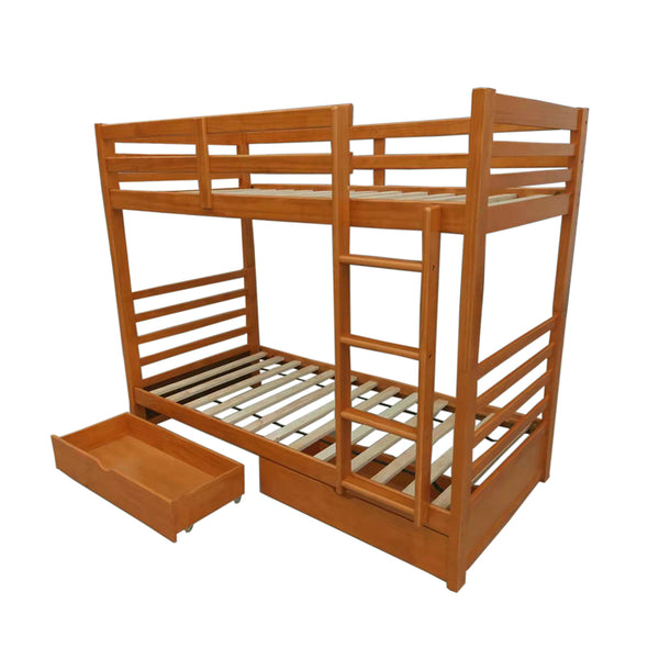 Oxford Pine Wood Single Bunk with Bottom Drawers - BEDS4U