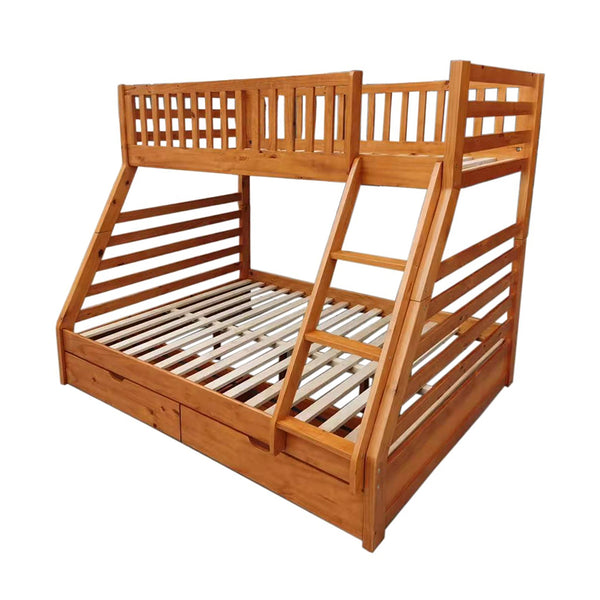 Oxford Pine Wood Duo Bunk Bed with Bottom Drawers - BEDS4U
